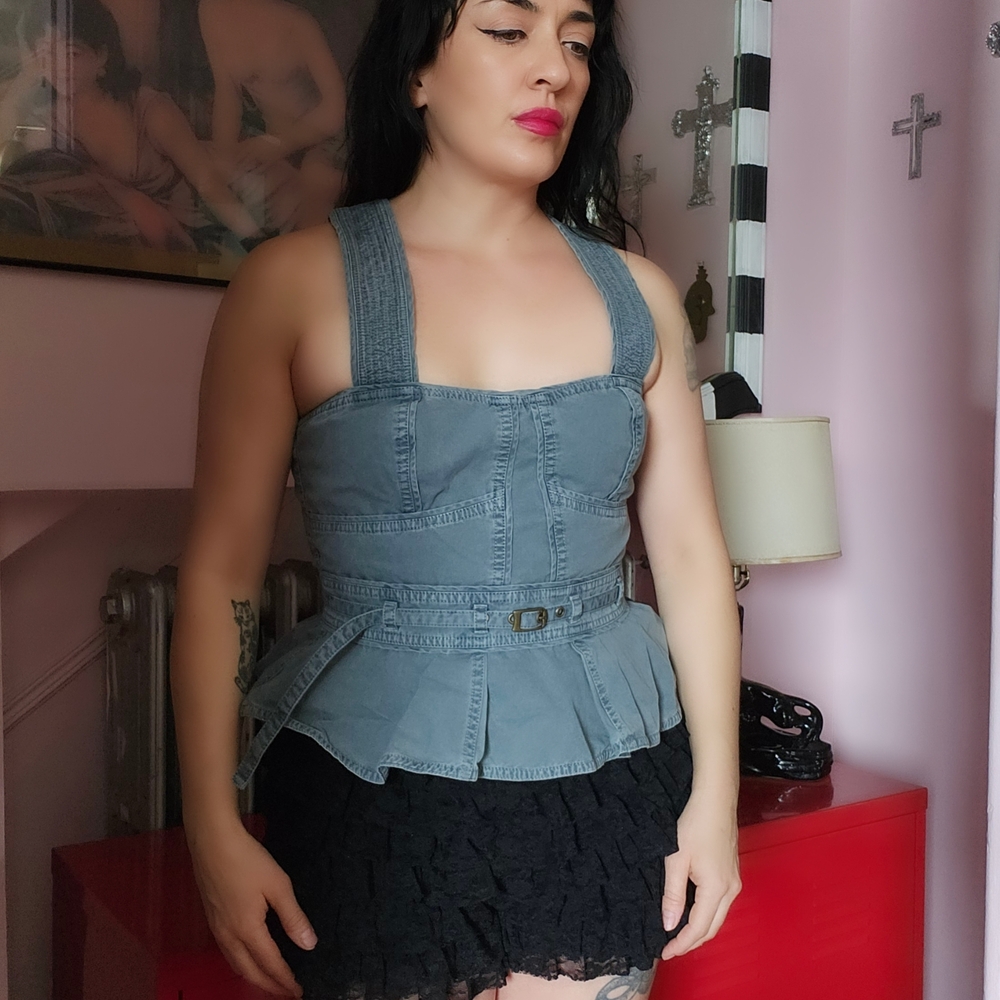 Ulla Johnson Gray Denim Peplum Tank Top